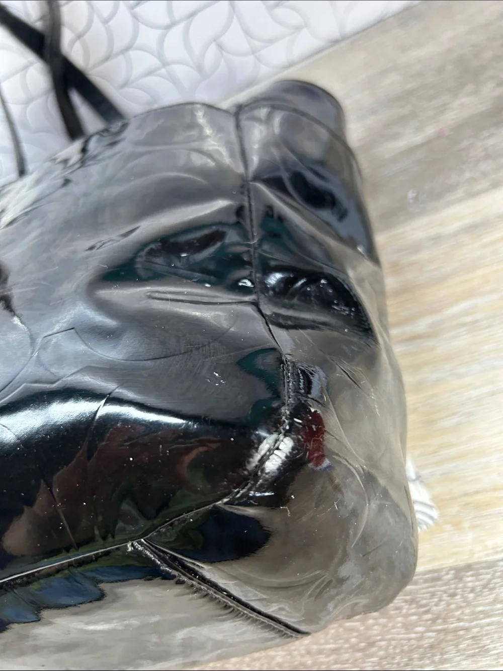Coach black patent leather zip top tote bag